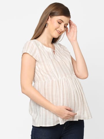 Mystere Paris Striped Beige Maternity Top