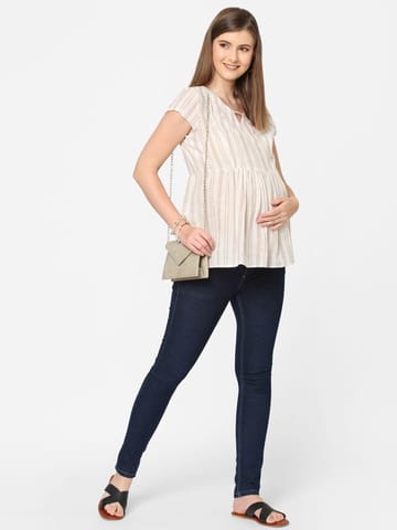 Mystere Paris Striped Beige Maternity Top