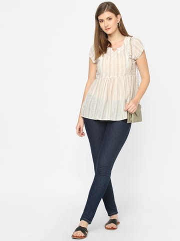 Mystere Paris Striped Beige Maternity Top