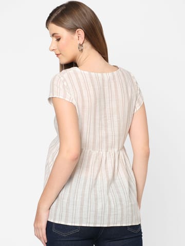 Mystere Paris Striped Beige Maternity Top