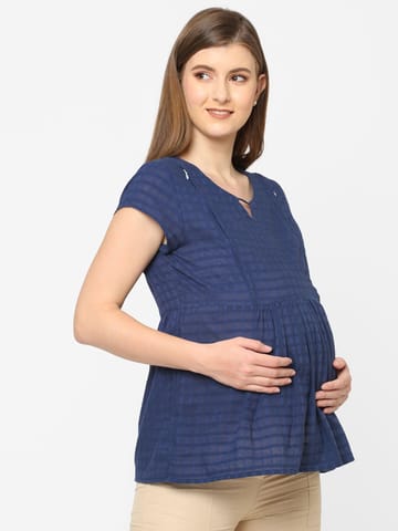 Mystere Paris Classy Navy Blue Maternity Top