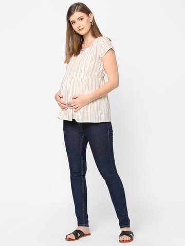 Mystere Paris Striped Beige Maternity Top