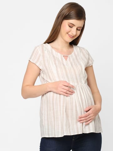 Mystere Paris Striped Beige Maternity Top