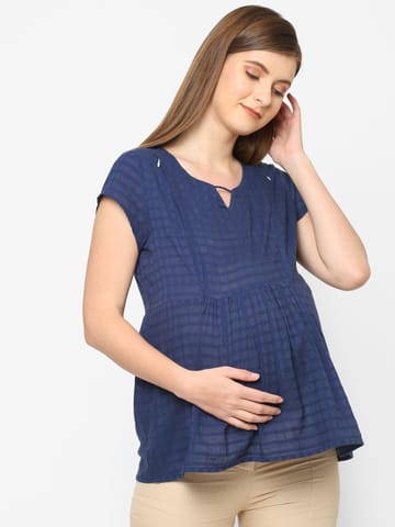 Mystere Paris Classy Navy Blue Maternity Top