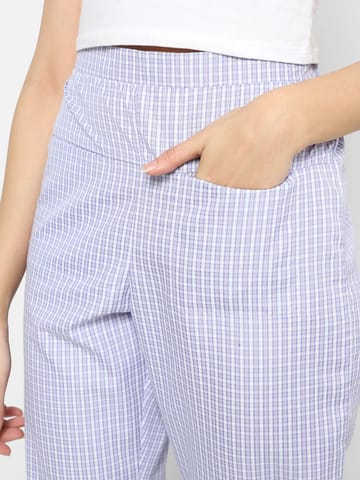 Mystere Paris Classy Blue Tiny Checked Lounge Pants