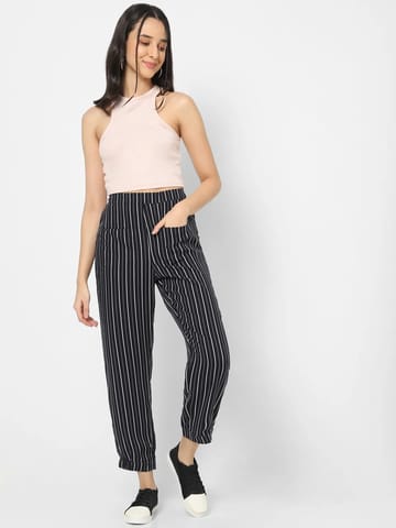 Mystere Paris Black & White Striped Lounge Pants