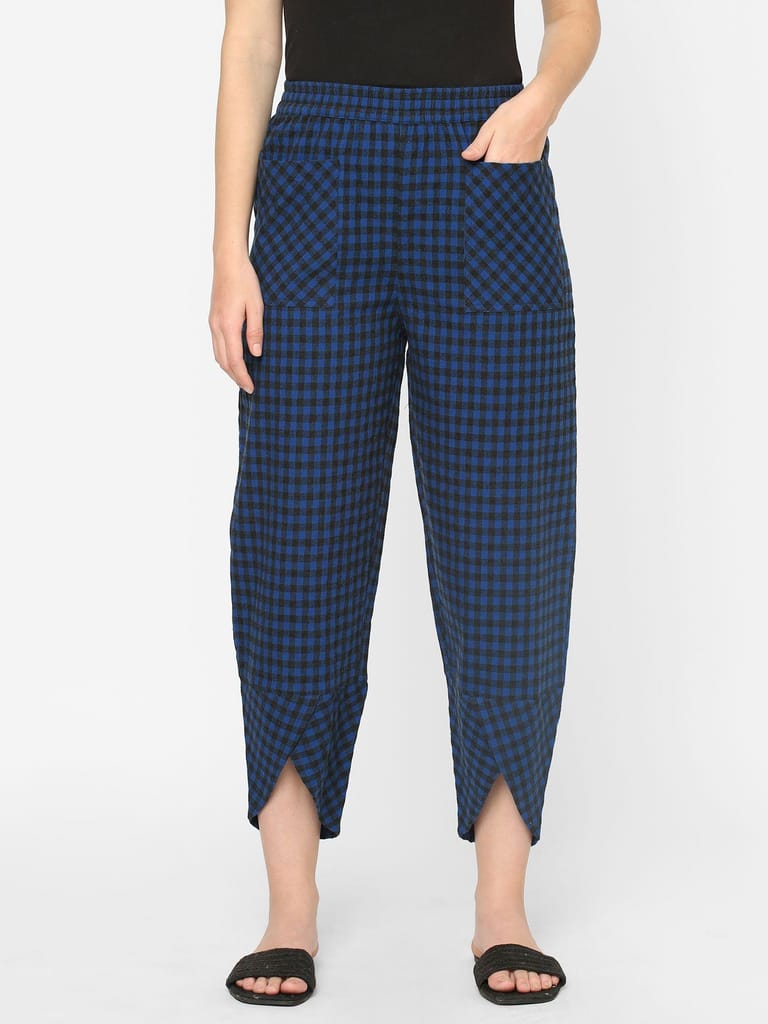 Mystere Paris Black and Blue Checked Lounge Pants