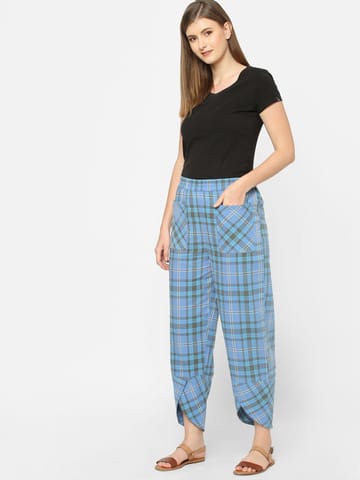 Mystere Paris Blue Cotton Checked Lounge Pants