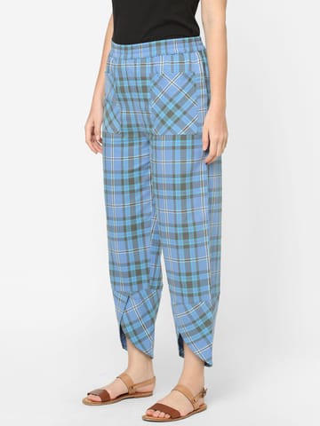 Mystere Paris Blue Cotton Checked Lounge Pants