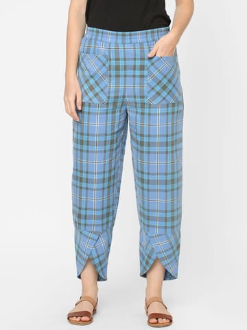 Mystere Paris Blue Cotton Checked Lounge Pants