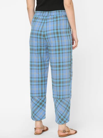 Mystere Paris Blue Cotton Checked Lounge Pants