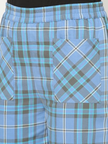 Mystere Paris Blue Cotton Checked Lounge Pants