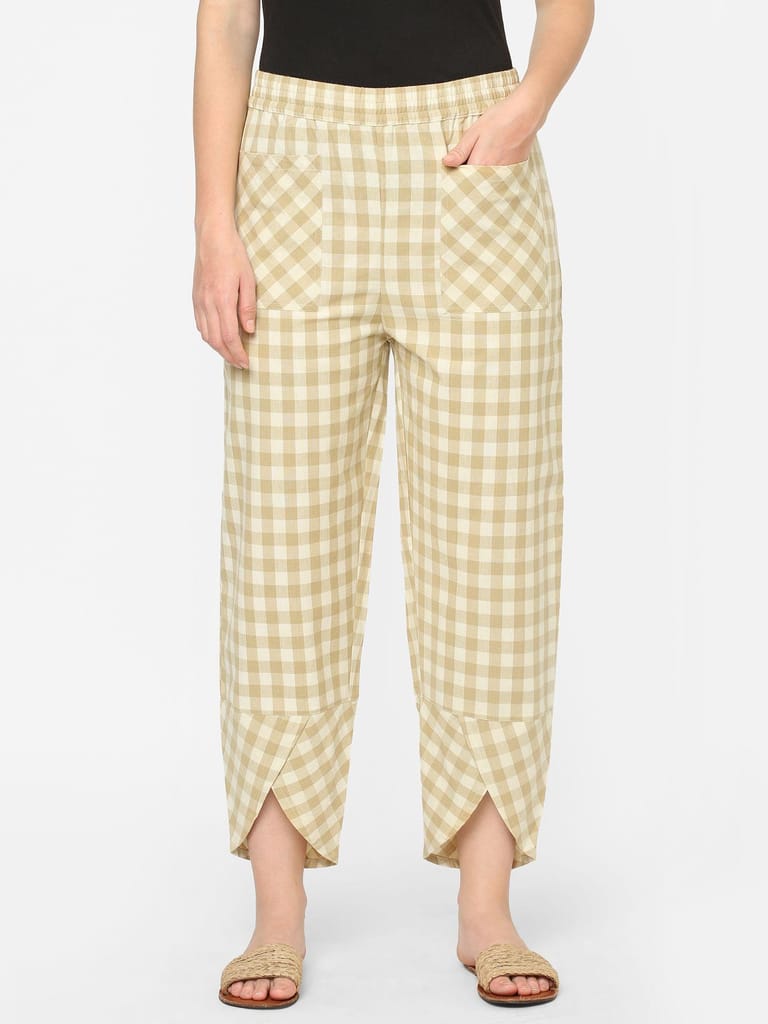 Mystere Paris Dark Beige Checked Loung Pants