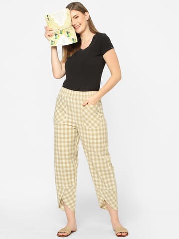 Mystere Paris Dark Beige Checked Loung Pants