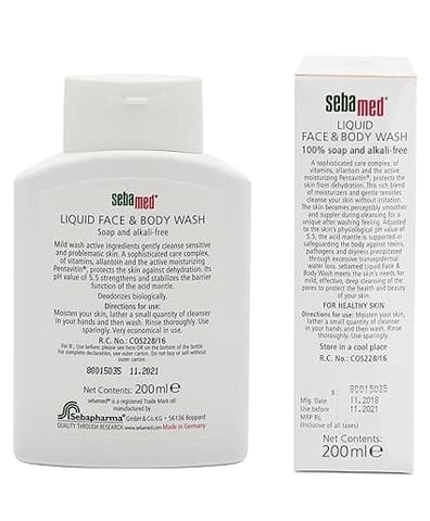Sebamed Liquid Face & Body Wash 200Ml -Moisturizing Protects The Skin From Dehydration