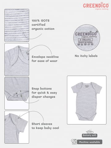 Greendigo Baby Boy Organic Cotton Bodysuits - Stripes Fir Ever - Pack of 2