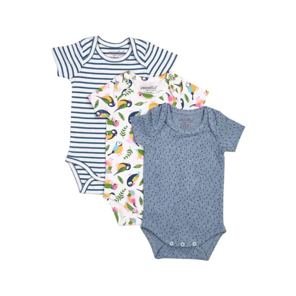 Greendigo Baby Boy Organic Cotton Bodysuits - Sweet Summertime - Pack of 3