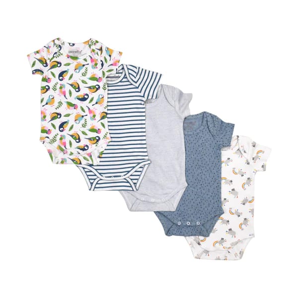 Greendigo Baby Organic Cotton Bodysuits - Summer Essentials - Pack of 5