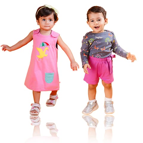 Greendigo Baby Girl Organic Cotton Top, Shorts and Reversible Dress Set
