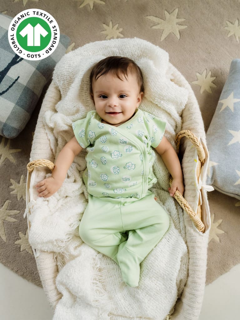 Greendigo Organic Cotton Kimono Style Top for Baby Boys and Baby Girls