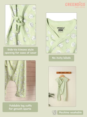 Greendigo Organic Cotton Kimono Style Onesie for baby boys and baby girls