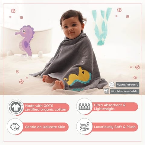 Greendigo Baby Organic Cotton Towel - Seahorse Hugs