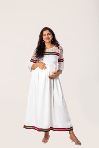Charismomic Lace Yoke Fit _ Flare Maternity Maxi Dress
