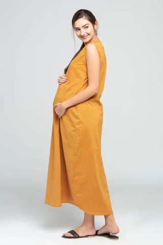 Charismomic A line Orange Streak Maternity/ Nursing Dress