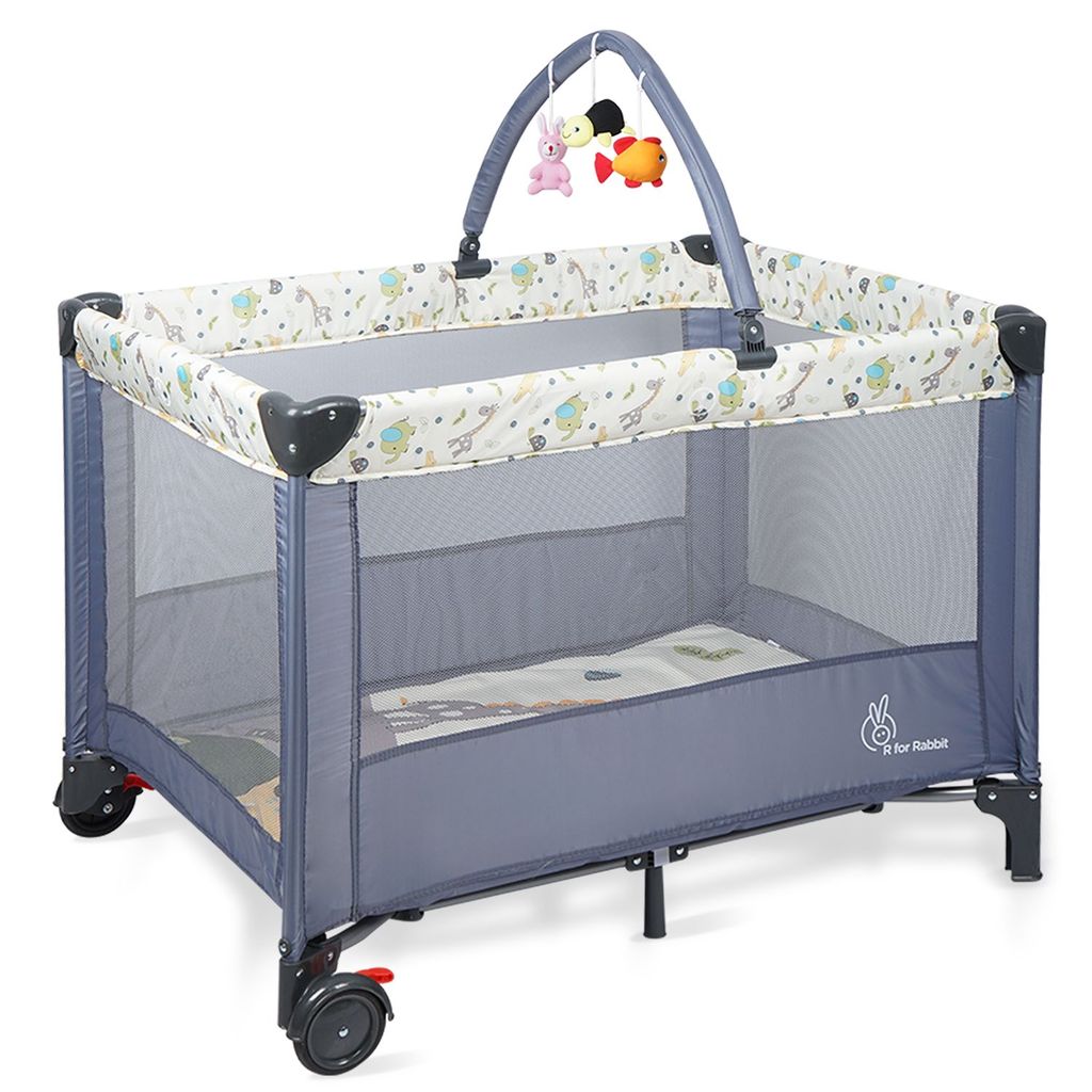 R for rabbit Hide and Seek Elite Baby Cot Bed(With Cute Hanging Toy Bar) Grey