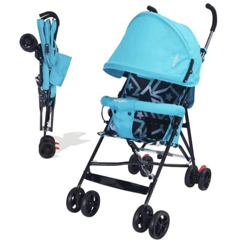 R for Rabbit Kiddie Kingdom Buggy Stroller - Fully Adjustable Canopy, Compact Umbrella Fold, Rear Brakes Blue
