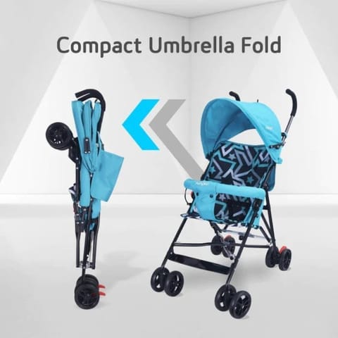 R for Rabbit Kiddie Kingdom Buggy Stroller - Fully Adjustable Canopy, Compact Umbrella Fold, Rear Brakes Blue