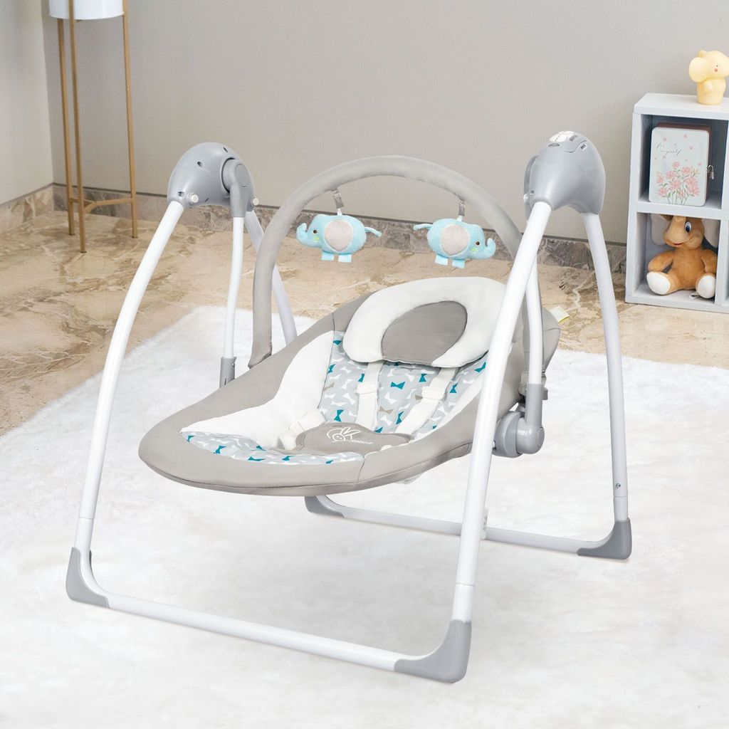 R for Rabbit Snicker Automatic Baby Swing - Hanging Toys, Soothing Music, 5 Point Safety Harness