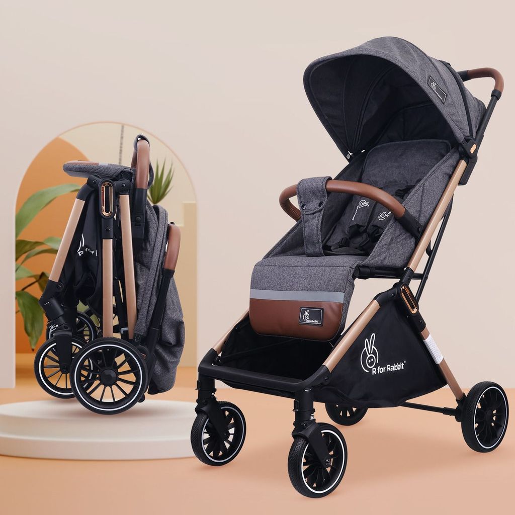 R for Rabbit Street Smart Auto Fold Stroller For Kids (Grey Black)