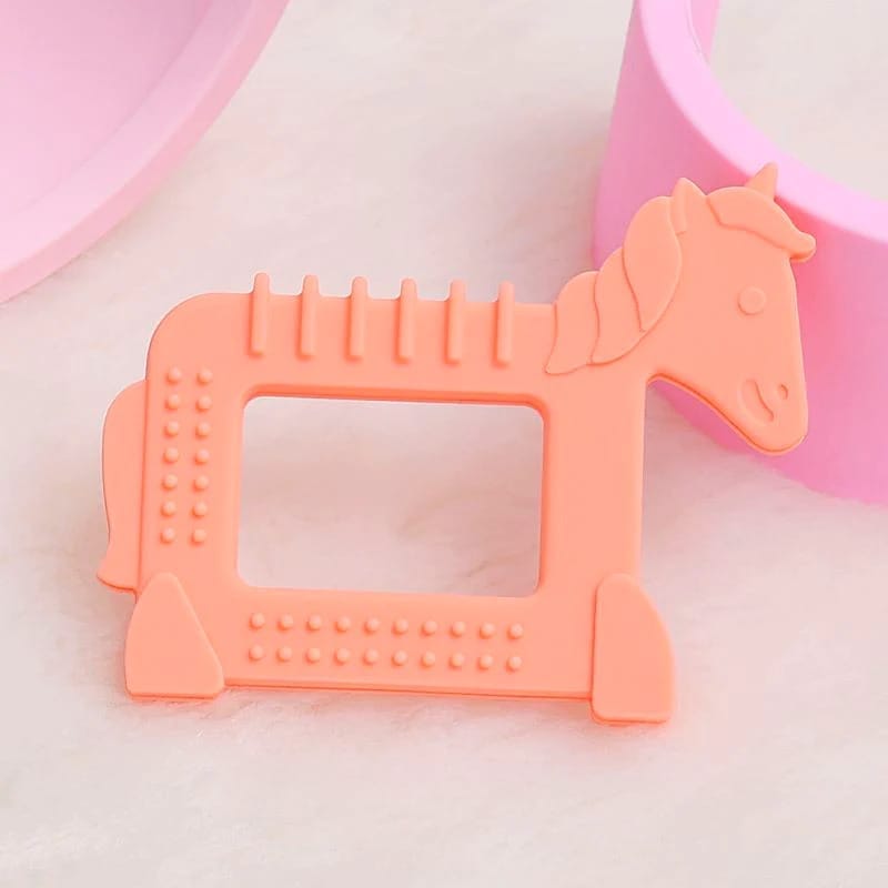 R for Rabbit Tiny Bites Safari - Cute Baby Silicone Teether - Horse Orange