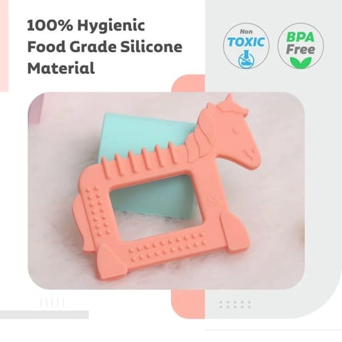 R for Rabbit Tiny Bites Safari - Cute Baby Silicone Teether - Horse Orange
