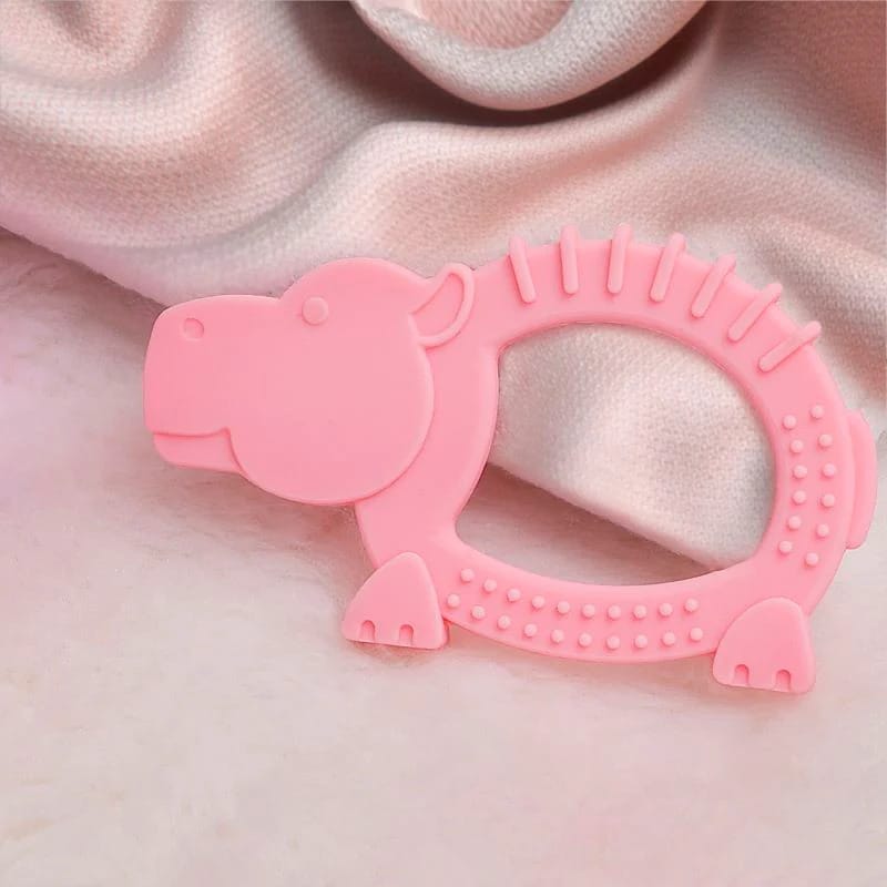 R for Rabbit Tiny Bites Safari -  Cute Baby Silicone Teether - Hippo Pink