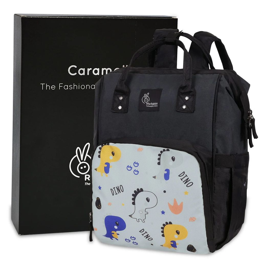 Caramello Dino Diaper Bag For Mother With 11 Pockets Grey