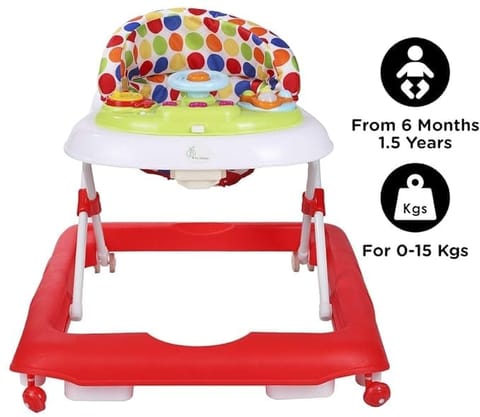 R for Rabbit Step Up Anti Fall Baby Walker with Adjustable Height and Musical Walker Toy Bar for Kids Red
