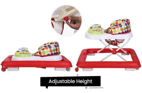 R for Rabbit Step Up Anti Fall Baby Walker with Adjustable Height and Musical Walker Toy Bar for Kids Red
