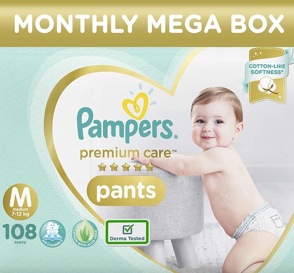 Pampers Premium Care Pants, Baby diapers (Medium), 108 Count(7-12 kg)