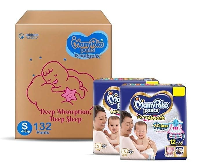 MamyPoko Pants Extra Absorb Baby Diapers, Small (S), 132 Count, 4-8 kg