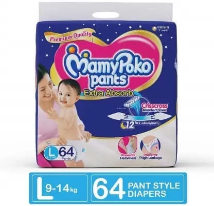 MamyPoko Pants Extra Absorb Diaper, Large (Pack of 64) - L  (64 Pieces)