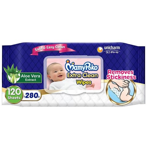 MamyPoko Extra Clean Wipes with Aloe Vera - 120 Pieces