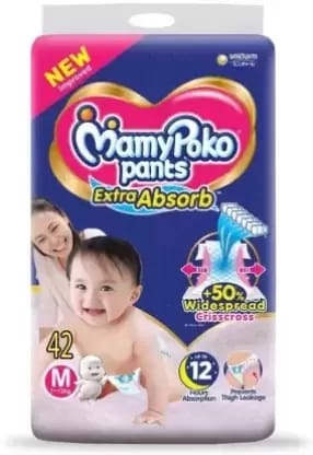 MamyPoko Pants Extra Absorb Diaper - Medium Size, Pack of 42 Diapers (M-42)(7-12kg)
