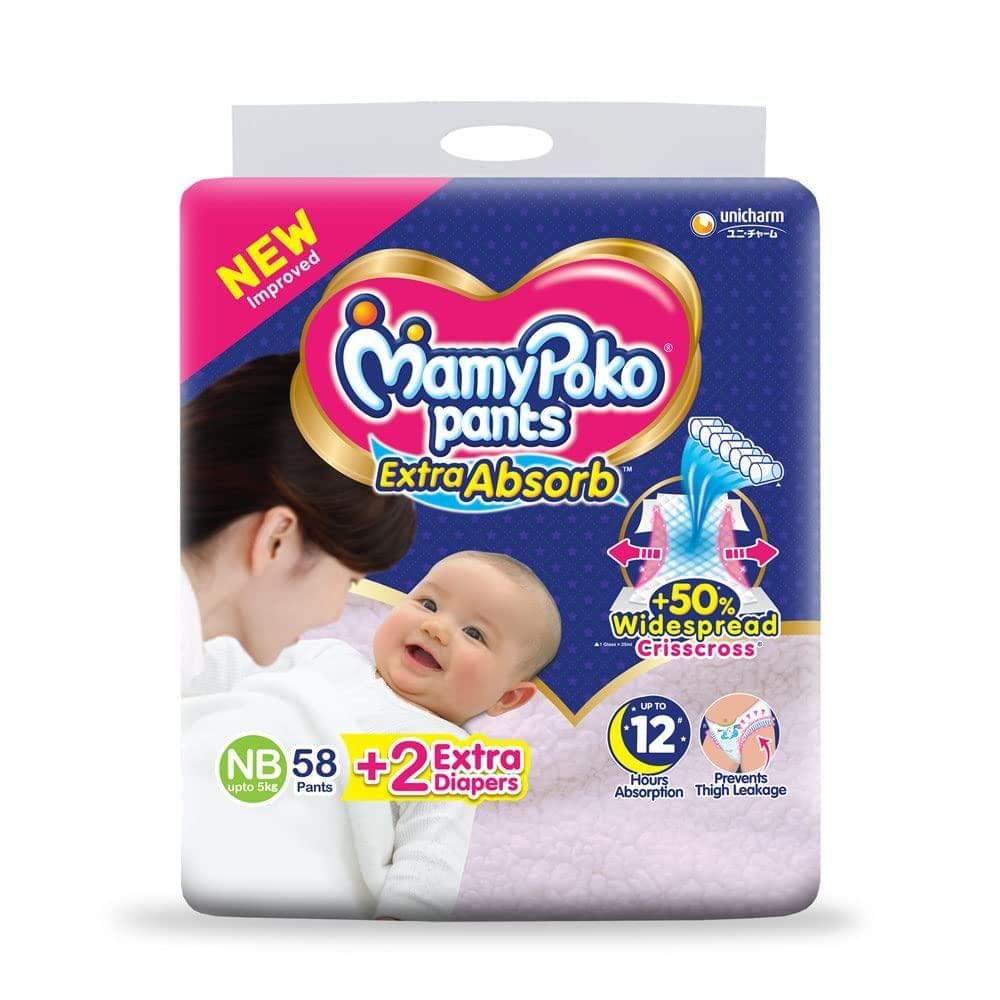 MamyPoko Extra Absorb Pant Style Diapers New Born - 58 Pieces(Upto 5 Kg)