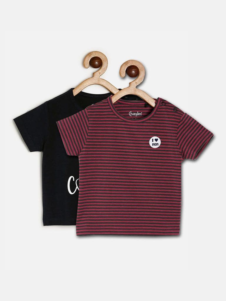 Chayim Pack of 2 bamboo Cotton Tees Wine & Navy