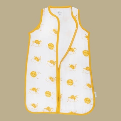 Kaarpas Premium Organic Cotton 2- Layer Muslin Baby Sleeping Bag with Up in The Sky Theme of Sun