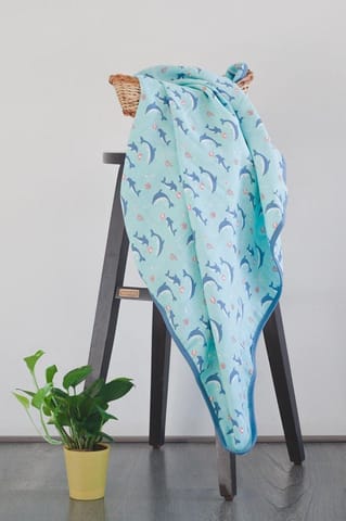 Kaarpas Ocean Dive 2 layer organic cotton muslin blanket : Delphi the Dolphin