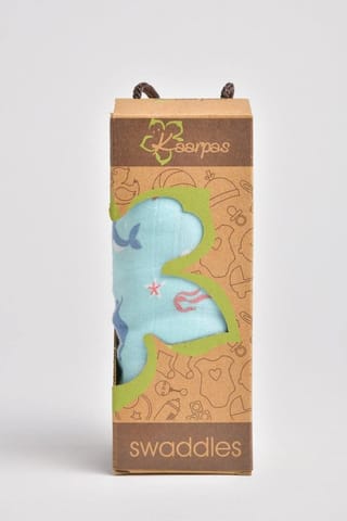 Kaarpas Ocean Dive organic cotton muslin swaddle: Delphi the Dolphin