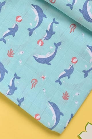 Kaarpas Ocean Dive organic cotton muslin swaddle: Delphi the Dolphin
